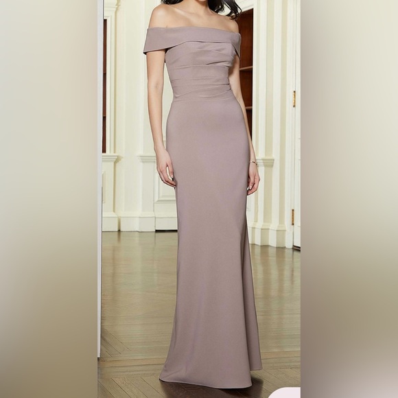 Morilee Madeline Gardner New York 72609 Off Shoulder Dress - Taupe - Picture 2 of 7